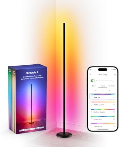 Nanoleaf Matter Smart Stehlampe Wohnzimmer, RGB IC LED Floor Lamp Dimmbar, Musik Sync, Dynamische Gradient Szenen, App & Sprachsteuerung (Funktion mit Alexa, Apple, Google), Schlafzimmer Gaming Deko