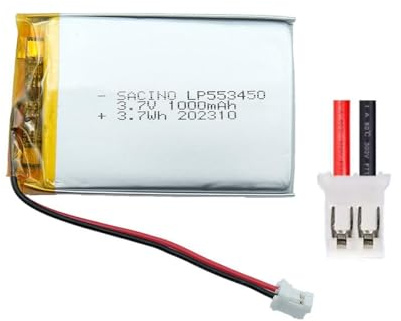 efaso Akku 3,7V Verschiedene Kapazitäten (mAh) & Verschiedene JST PH Stecker - Akkus kompatibel mit Dash Cams/Lautsprecher/Headset/Tastatur/Maus usw. (553450-3,7V 1000mAh JST PH2.0-2P Stecker)