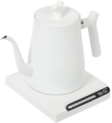 Wasserkocher 1L, Intelligenter Elektrischer Teekocher mit Temperaturregelung, Edelstahl Schwanenhals Coffee Kettle, 1000W Schnelles Aufkochen, mit Thermostat und Speicherfunktion (Weiß)
