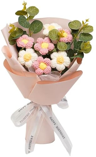Muzrunq Bouquet di fiori all'uncinetto, bouquet di uncinetto artificiale decorativo 13x9