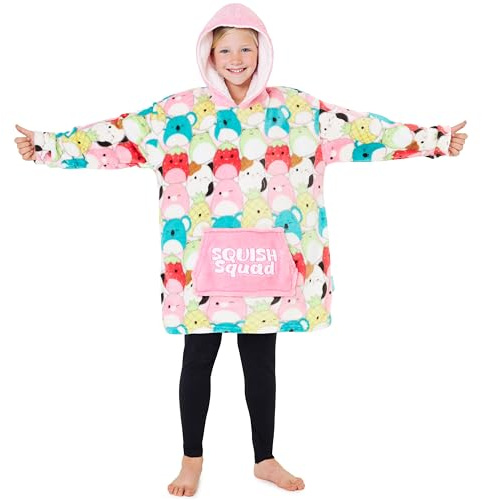 Squishmallows Hoodie for Girls & Teens, Cute Fleece Sherpa Lined Oversized Jumper, Cosy Loungewear Poncho, Gift for Girls Multi
