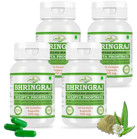 Estratto di Bhringraj (Eclipta Prostrata) con amido 10:1, 500 mg x 60 capsule vegane | Integratore di erbe ayurvedico per uomini e donne (4 bottiglie da 60 capsule)