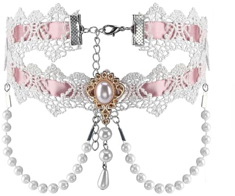 MILAKOO Lace Tattoo Choker for Femmes Goth Elegant Necklace Collarbone Pearl Pendant Collar