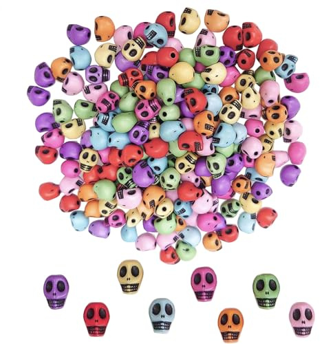 200 Stück Halloween Totenkopfperlen Bunte Schädel Perlen Skelettkopf Retro Abstandshalter Lose Perlen für Anhänger Armband Halskette Schmuck machen DIY-Accessoires (Typ1)