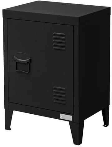 ML-Design Nachttisch, Nachtschrank Schwarz 40x30x58 cm, aus Stahl, Türgriff links, Industriedesign, Metall Nachtkommode für Schlafzimmer, Nachtkästchen mit 1 Tür, Sofatisch Beistelltisch Metallschrank