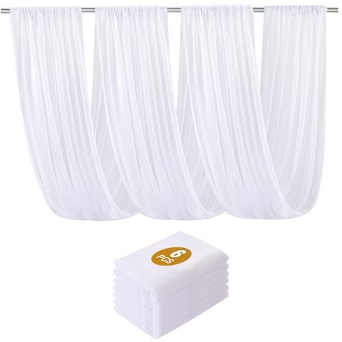 Highdi 6 Stück Hochzeit Vorhang Hochzeitsbogen, Chiffon Stoff Decken Gardinen Dekoration Tüll Vorhänge Freihanddeko für Hochzeit Party Geburtstag Taufe Fotografie (160 * 600cm,Weiß)
