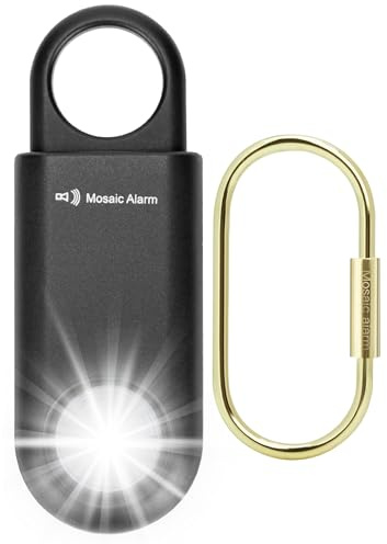 135 dB Wiederaufladbarer Taschenalarm mit extra Heller Taschenlampe Schwarz | Langer Standby-Zeit SOS Schlüsselalarm mit Stroboskoplicht für Frauen Studenten, Notfallalarm Wanderungen und zur Bärenabwehr