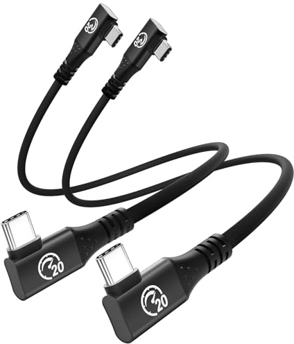Right Angle USB C to USB C Cable 0.3M 2Pack, 20Gbps USBC 3.2 Gen2x2 Cable | 90 Degree Ultra-Flexible Type C Cord, 5A/240W PD3.1 Fast Charge, 4K@60Hz Type C to C Video Cord, for iPhone 17, Galaxy S26