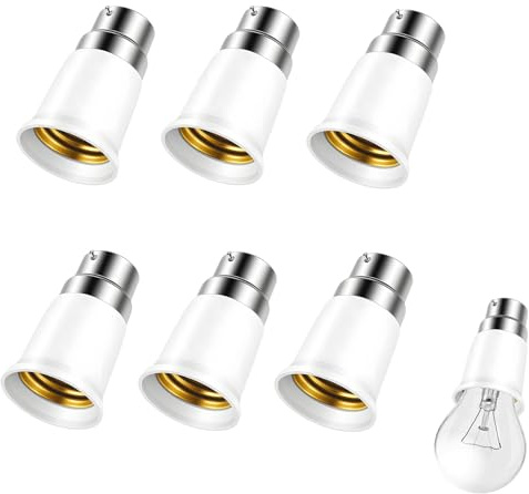 6 Pièces Adaptateur B22 e E27, Adaptateur Ampoule Baillonette vers Vis | Convertisseur de Douille à Baïonnette B22 à E27 pour Ampoules LED Incandescente Halogène et CFL pour Eclairage, 0-250V