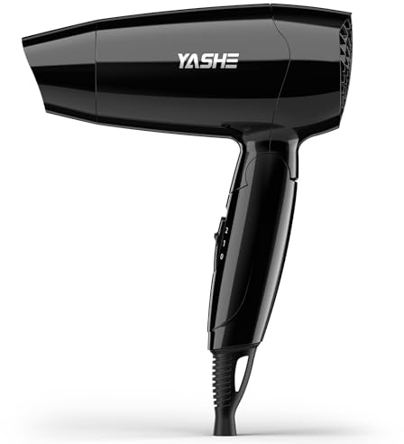 YASHE Mini Faltbarer Haartrockner, Leichter Reise Föhn mit 2 Hitze- & Luftstrommodi, Konzentrator-Düse, 1,8 m Kabel & Aufhängeöse für Zuhause & Reisen, 1200W