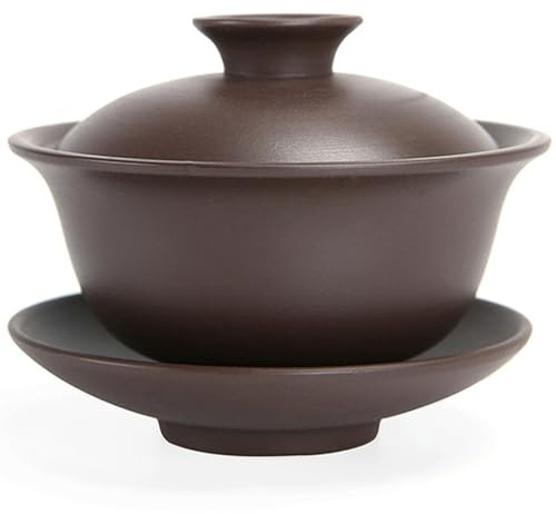 Ginwrek Gaiwan-Teeservice Gaiwan-Teetasse (140 ml) Zisha-Teetasse aus violettem Ton chinesische (9, 9 x 8, 1 cm) Kungfu-Teeschale mit Deckel und Untertasse traditionelle -