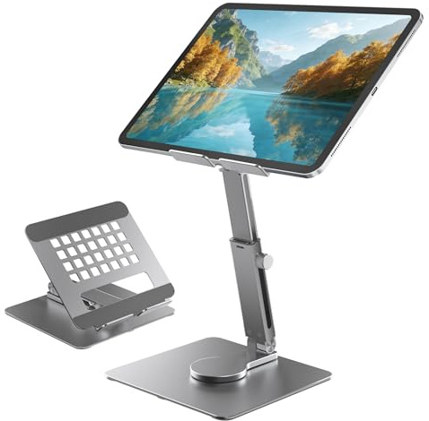 iPad Tablet Ständer,Tablet Halterung 360° drehbar & höhenverstellbar,Aluminium Faltbarer ipad Halterung tisch, Schreibtischhalter kompatibel mit iPad Pro 13/11/Air/Mini, Tablets 4.7–16.5 & mehr