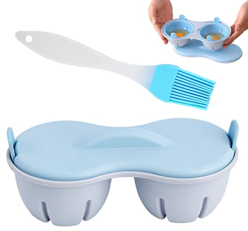 Microwave Egg Poacher with Oil Brush Included, Microwave Egg Poacher 2 in One Design, Easy for Quick Breakfast, Versatile Poached Egg Maker for Home Cooking
