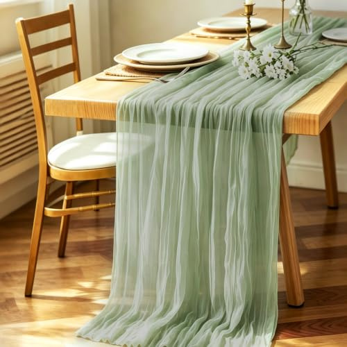90 x 300cm Runner Chiffon,Garza Boho Runner Tavola,Verde Salvia | Decorazione Runner da Tavolo Moderno ,Decorazione da Tavolo da Cucina, per Interni, Vacanze, Matrimoni