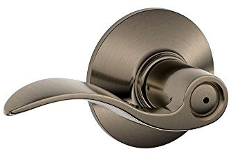 Schlage Lock Company F40ACC620 Accent F40 Flat Wave Reversible Door Lever Lockset, Solid, Antique Pewter, Privacy