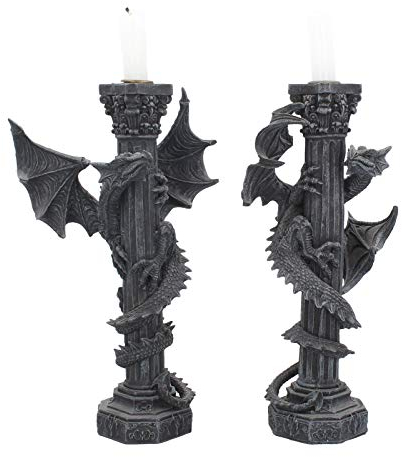 Nemesis Now Guardians of The Light Candle Holders, 28cm, (Set of 2), Black