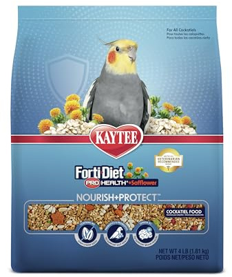 Kaytee Forti-Diet Pro Health+Safflower Nourish+Protect Cockatiel Food, Supports Breeding and Molting, Nutrition Backed by Science, Digestive and Brain Health, 4 pounds