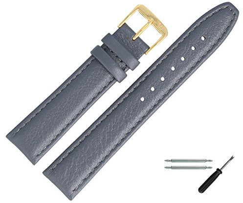 MARBURGER Uhrenarmband 18mm Leder Grau Gold Glatt Mit Naht - Montage Set 5191815000220