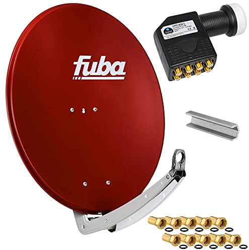 FUBA 78cm für 8 Teilnehmer (Direktanschluss) Digital SAT Anlage DAA780R + Octo LNB schwarz 0,1dB Full HDTV 4K 3D + 16 Vergoldete F-Stecker und F- Montageschlüssel gratis dazu