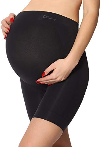 Be Mammy Shorts de Maternité pour Femmes avec Taille Haute sans Coutures Latérales Lingerie de Grossesse Maternité Vêtements 06 15 (Noir, L)