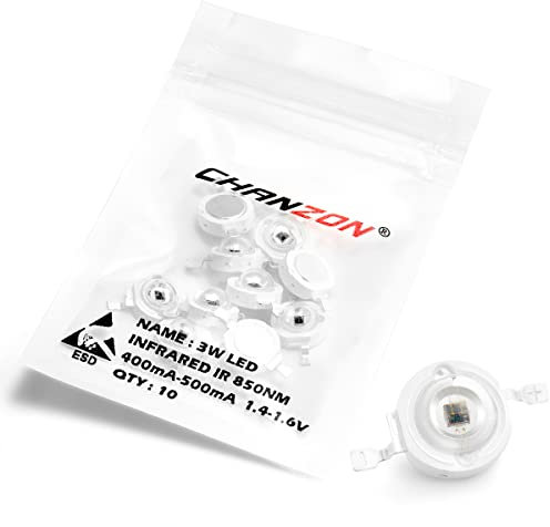 CHANZON 10 Stück High Power LED Chip 3W Infrarot (IR 850nm/400mA - 500mA/DC 1.4V - 1.6V/3 Watt) SMD COB Light Emitter Diode Components Night Vision Bulb Lamp Beads für DIY Beleuchtung/CCTV Kameras