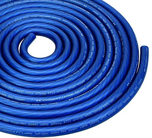 Conext Link 15 FT 1/0 AWG 0 GA Full Gauge Battery Power Cable Ground Wire Frost Blue OFC Copper （10040）