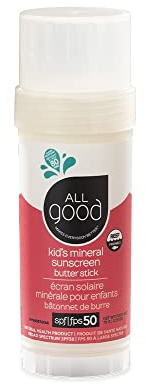 All Good Baby & Kids Mineral Sunscreen Butter Stick for Face, Nose, Ears - UVA/UVB Broad Spectrum SPF 50, Coral Reef Friendly, Water Resistant, Zinc Oxide, Coconut Oil, Beeswax, Vitamin E (2.75 oz)