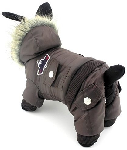 Zunea Overall Schneeanzug mit Kapuze für Kleine Hunde Wasserdichter Wintermäntel Fleece Warm Kapuzenpullis Haustier Welpen Kleidung Chihuahua Yorkie Katzen Hundebekleidung Braun S