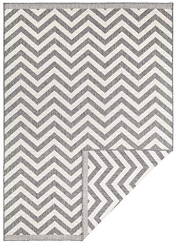 NORTHRUGS In- und Outdoor Teppich Palma 160x230cm - Wendeteppich Wetterfest Modernes Design Zick-Zack Muster Läufer für Balkon Terrasse Garten Wintergarten Wohnzimmerteppich Wasserfest in Grau Creme