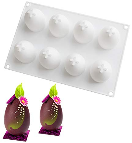 stampo silicone torta per Bigné,Pudding e Cubi di Ghiaccio, 8 fori Uovo di Natale di Pasqua, Bianco