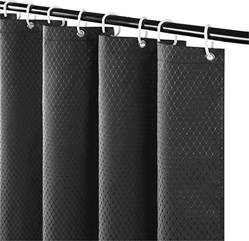 Furlinic Duschvorhang Überlänge 180x210 für Badewanne und Bad Schwerer Badvorhang aus Stoff Wasserabweisend Waschbar Anti-shcimmel Shower Curtains mit 12 Duschringen Waffelmuster Dunkelgrau.