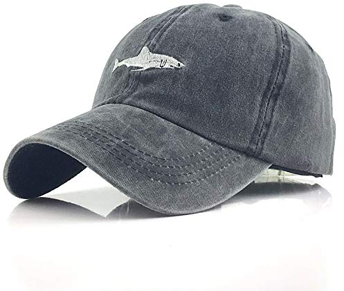 Yekeyi Unisex Baseballkappe, Hai-Stickerei, gewaschene Baumwolle, Denim, verstellbar - grau - Einheitsgröße
