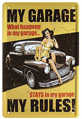 helges-shop Blechschild My Garage My Rules - Deko Retro Schild für zu Hause Werkstatt Garage - Hot Rod Pin Up 50er Jahre - Metallschild Dekoration Geschenk - Vintage Style - 20x30cm