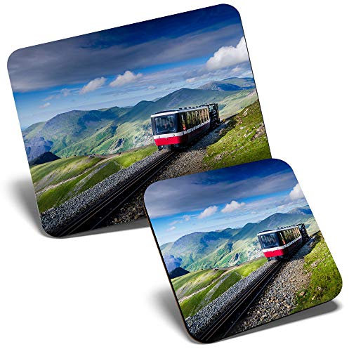 Mouse Mat & Coaster Set - Mount Snowdon Railway Train Wales 23.5 x 19.6 cm & 9 x 9 cm for Computer & Laptop, Office, Gift, Non-slip Base #16567