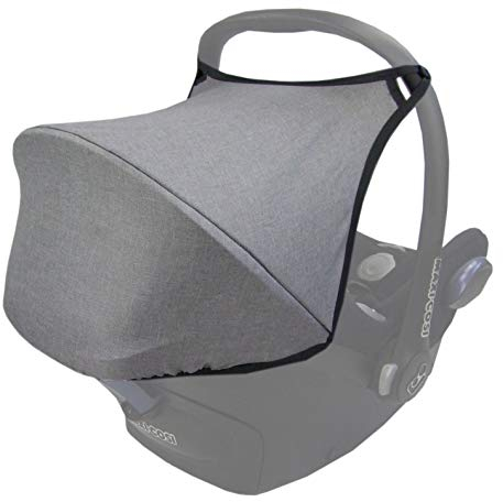 BAMBINIWELT Sonnenverdeck Sonnendach Sonnenschutz für Babyschale kompatibel mit Maxi Cosi CABRIO-FIX + GRATIS Gurtpolster (hellgrau meliert)