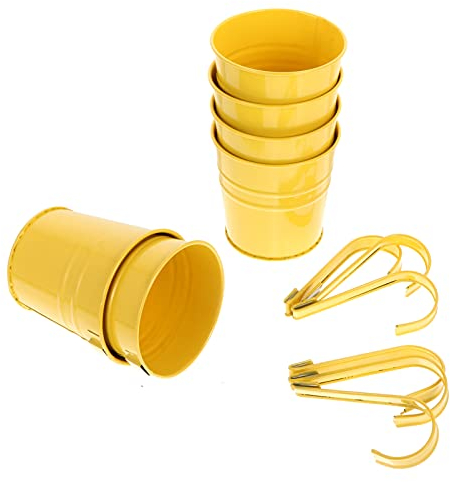 BESTonZON Hängende Blumentöpfe 6Pcs Hängende Blumentöpfe Metall Eisen Eimer Pflanzer für Geländer Zaun Balkon Garten Dekoration Halter mit Abnehmbaren Haken 4. 1 Zoll (Gelb) Hängetöpfe Balkon