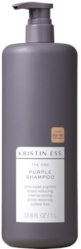 Kristin Ess Hair The One Purple Shampoo - Toning for Blonde Hair, Neutralizes Brass + Yellow Tones, Sulfate Free, 33.8 fl oz