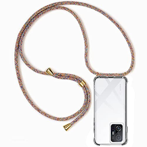 CHIMUCO Handykette Hülle kompatibel mit Xiaomi 11T / Xiaomi 11T Pro, Handyhülle Handy Necklace Hülle mit Band Schutzhülle Kordel zum Umhängen Transparent Weich TPU Silikon Tasche, Rainbow
