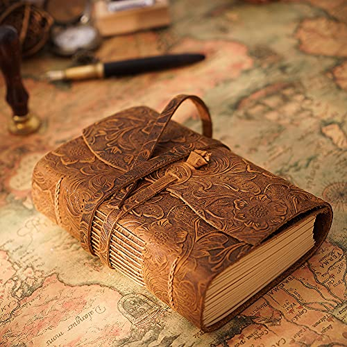 Aceshop Vintage Leder Journal Antik Handgemachtes Leder Gebunden Journal 400 Seiten Reisetagebuch Notizbuch mit Blanko Papier, Lederband Verschluss und Klassisches geprägtes Design für Männer Frauen