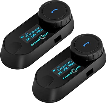 T-COM SC Motorrad Bluetooth Headsets,FreedConn Helm Headset, Kommunikationssystem für Motorräder, Motorradhelm Gegensprechanlage Musikteilen Funktion Doppelpack mit Geräuschunterdrückung und FM Radio