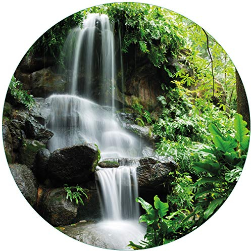Wallario Glasbild rund Sturzbach im Grünen - Rund, 50 cm Durchmesser Wandbild Glas in Premium-Qualität: Brillante Farben, freischwebende Optik