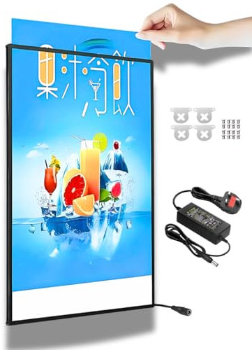 Boîte lumineuse LED A1 (594 x 841 mm) – Cadre publicitaire mural ultra fin en verre trempé pour menu, affiche et menu rétroéclairé pour restaurants, magasins, cafés – Panneau lumineux (noir)