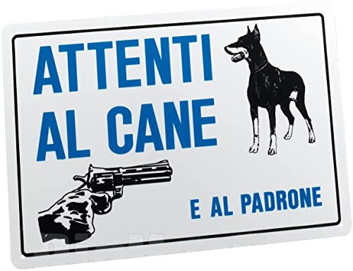 NEW CARTELLO SEGNALETICO - ATTENTI AL CANE E AL PADRONE grigio - Adesivo Extra Resistente, Pannello in Forex, Pannello In Alluminio (PANNELLO IN ALLUMINIO 20X31 CM)