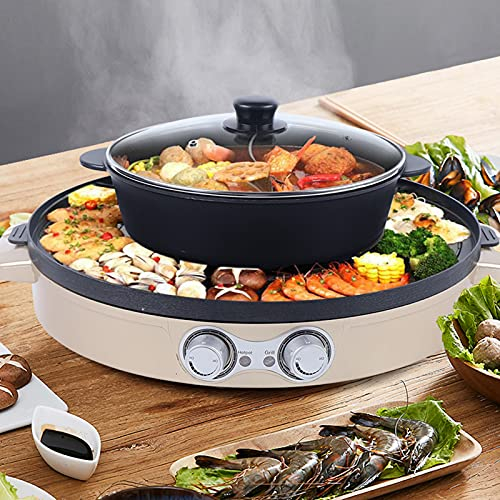Doppelte Trennung Hotpot Elektrogrill Multifunktion Elektrischer Hot Pot Barbecue Partypfanne 2 in12200W Rauchfrei für 5-8 Personen Gold