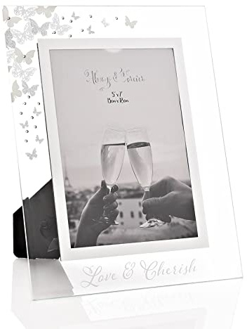 Love and Cherish Glass Photo Frame with Butterflies and Diamantes - 5x7