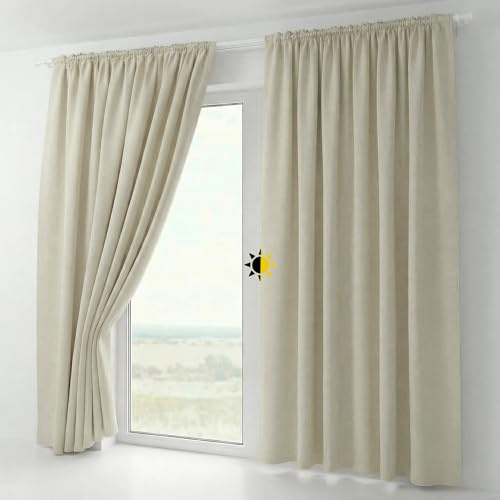 BEAUTEX 2er Set Kräuselband Verdunkelungsvorhang mit U-Band, Gardinen abdunkelnd und Blickdicht (B=140 cm, H=145 cm, Creme)