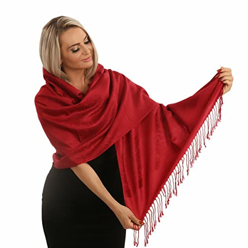 PashminaShine-Weich wie Kashmir-Seide Leicht-Schal Sommer-Halstuch Damen-Pashmina-Schal Herren-Schals und Tücher-Pashmina für Damen-Halstuch. (Tief Rot)