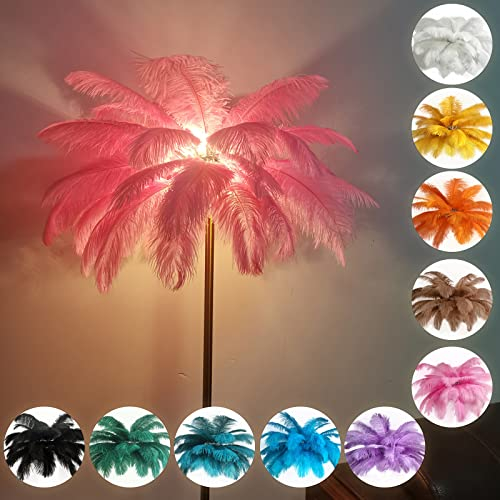 KISFWIU Stehlampe, Federlampe mit 48 natürlichen Straußenfedern 2023 neue verbesserte Version mit 10 Farben, verlängerte Federn geeignet für Wohnzimmer, Schlafzimmer, Arbeitszimmer, H160cm (pink)
