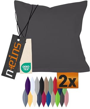 npluseins Doppelpack Baumwoll-Kissenbezüge - Moderne Wohndekoration in schlichtem Design 317.361, 40 x 15 cm, anthrazit