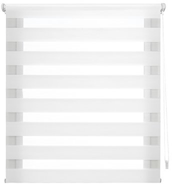 Decorblind | Doppellagiges Rollo ohne Werkzeug und ohne Bohren, Maße Rollo: 92 x 180 cm Breite x Länge/Maße Stoff: 89 x 175 cm - Nacht- und Tagesrollo Weiß, Rollos für Fenster